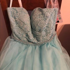 Mori Lee dress size UK16 US14 color Aqua Brand new